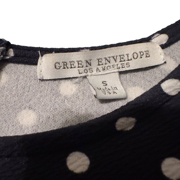 GREEN ENVELOPE Blue Polka Dot Short Sleeve Top With Back Zipper Size S - Picture 3 of 5
